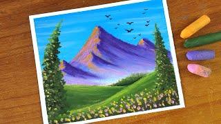 Oil Pastel Mountain Landscape Painting for beginners | Oil Pastel Drawing