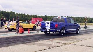 Ford Mustang GT 5.0 vs Shelby F-150 Super Snake 5.0 1/4 mile drag race