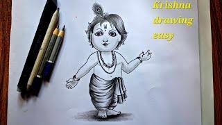 Krishna drawing easy step by step with pencil. How to draw Krishna with pencil.