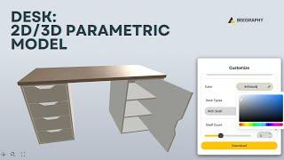 Desk: 2D/3D Parametric Model/ BeeGraphy 3D Configurator/ 3D Model Marketplace