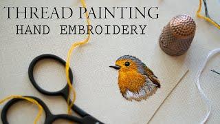 Hand Embroidery Art - Thread Painting of European Robin (Miniature Needlework)