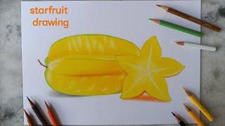 Starfruit drawing with coloured pencils#fruitdrawing#30dayfruitdrawingchallenge