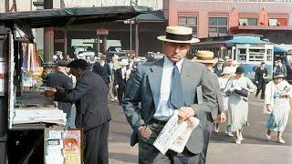 1930s - Street Scenes New York in color [60fps, Remastered] w/sound design added