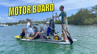 Saturn Inflatable Motor Board. Extra Wide Stand Up Paddle Board SUP with Motor Mount. Skiff boat.