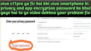 How to unlock  privacy and app encryption password in vivo v11pro any vivo smartphone solve problem|