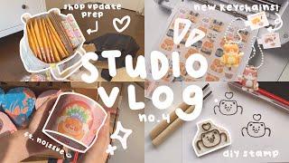 studio vlog 04 // unboxing new keychains, sticker shop update prep + packing asmr!