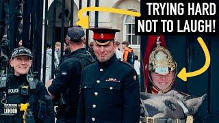 KINGS GUARD & CORPORAL HOLD BACK LAUGH WHEN HORSE DID THIS! | Horse Guards, Royal guard, Kings Guard