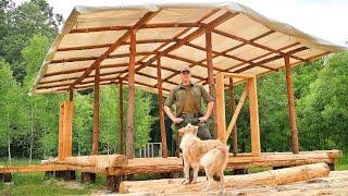 I'm Making a Large Temporary Roof for My Off Grid Log House With My Dog, Ep3 - Summer heat