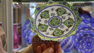 Persian enameled handicraft Mina   Green Plate