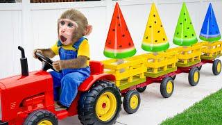 KiKi Monkey harvesting Rainbow Watermelon Fruit Jelly Ice Cream on Colorful Truck | KUDO ANIMAL KIKI