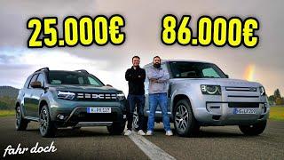 GÜNSTIG vs TEUER | DACIA DUSTER vs Land Rover Defender | Muss ein "Luxus" 4x4 so teuer sein?