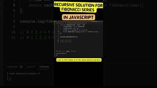 Learn Recursive solution to Fibonacci Series in #javascript #important #topic for #interview  Part-2