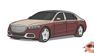 How to draw MERCEDES MAYBACH S580 2021 / drawing Mercedes-Benz s-class w223 2020 car