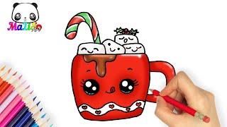 How to Draw a CUP of hot chocolate with marshmallows Easy | Easy drawings