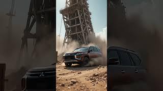 Car Crushed by Falling Tower at Construction Site #aivideo #crashsimulation #crash #carcrashes