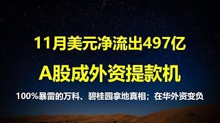 暴雷概率100%的万科、碧桂园拿地真相；11月外汇净流出497亿，中国股市成外资提款机；史无前例，外商对华投资二三季度负增长230亿美元。