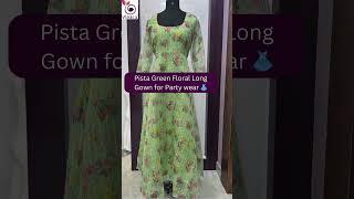 Pista Green Floral Long Gown  by Viska | www.viskaglobal.com | #longfrocks #partywear