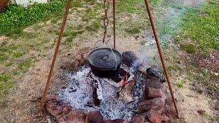 Cast iron camp fire cooking.