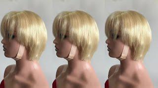 lovebeautywig |  8inch Blonde Pixie Cut Transprent Closure Wig Human Hair 150% Density