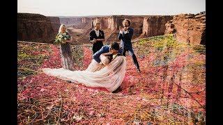 Wedding on pentagon space net in Moab, Utah.