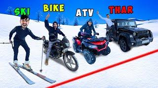 THAR vs ATV vs BIKE vs SKI.. Race in snow  Who will win ? (-20°C)