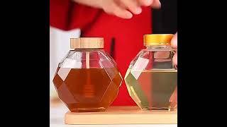 380ml Geometric Hexagon Glass Honey Jars With Metal Lid