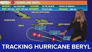 Video: Cat 3 Beryl continues to strengthen, forecast to become category 4 late Sunday