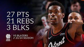 Jalen Duren 27 pts 21 rebs 3 blks vs Blazers 23/24 season