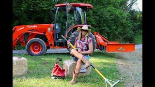 #803 Fixing Torn up Lawn, Grading, Raking, Seeding and Mulching, Kubota MX 5400