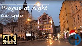 PRAGUE at night | 4K video | Virtual driving in car POV