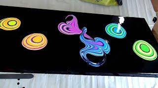 (659) Acrylic pour painting with marbles ~ Painting with Fluorecent paints  ~ Art video tutorial