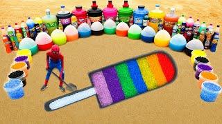 How to make Rainbow Ice Cream with Orbeez, Giant Pepsi, Fanta, Mtn Dew, Coca Cola vs Mentos