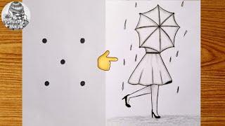 How to Turn Five Points into A Girl|Easy Girl Drawing From Dots|Very Easy that Everyone Can Draw