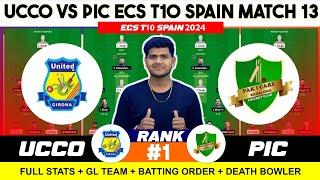 PIC vs UCCO , PIC vs UCCO  Prediction, PIC vs UCCO ECS t10 Spain 13TH Team