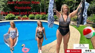 Just Fashion Now Woman Over 50 Does a  One Piece Bikini Swimwear Cover-ups and sandals Tryon Haul