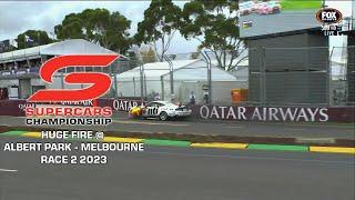 HUGE FIRE - V8 SUPERCARS MELBOURNE 2023 -  RACE 2 NICK PERCAT