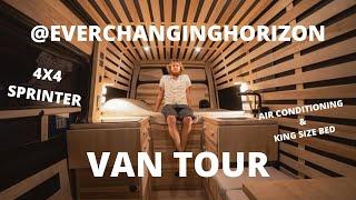 INCREDIBLE 4x4 VAN TOUR | @Everchanginghorizon's Van | AC, Slide Out King Bed, Modular Poplar Walls