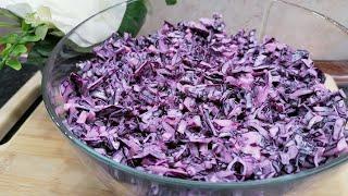 Red cabbage salad. A new way of mixing ingredients, you will save time and energy.