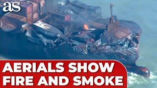 DRAMATIC AERIAL FOOTAGE: Fire and Smoke Erupt from Container Ship Solong After North Sea Collision!