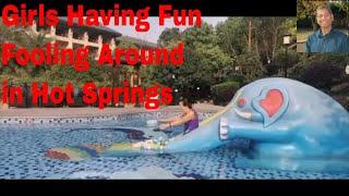 Girls Having Fun in hot springs, water slide, fooling around, jacuzzi, funny girls #shorts