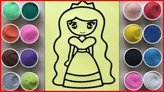 Sand painting long hair princess - How to painting with sand - Sand art - Draw (Chim Xinh channel)