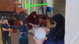 Captain's hardworking family and buying materials to build a small house