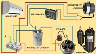 Split Ac outdoor Full Wiring Diagram - Air Conditioner Circuit | Fan And Compressor wire connection