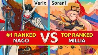 GGST ▰ Verix (#1 Ranked Nagoriyuki) vs Sorani (TOP Ranked Millia). High Level Gameplay