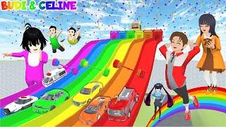 Yuta VS Mio VS Celine Lomba Balap Mobil Warna Warni Rainbow  | Seluncuran Parkour Mobil | Sakura