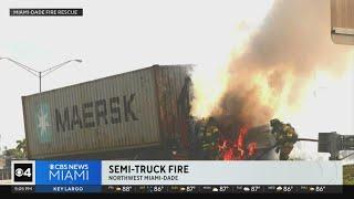 Semi truck catches on fire on Palmetto Expressway