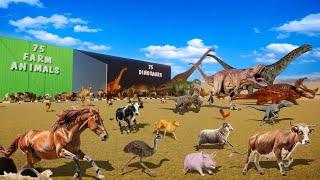 75 Farm Animals VS 75 Dinosaurs Animals Race in Planet Zoo included Cow, Sheep, T-Rex, & Triceratops