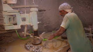 How Craftsmen Make Artistic Marble Floor Tiles || Custom Design Marble Tiles Production in Factory