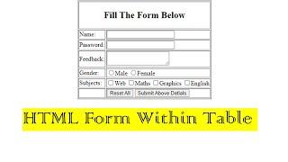 HTML Form Within Table | HTML Form , HTML Form inside Table, HTML Table.