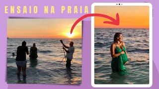 ENSAIO FOTOGRÁFICO: BASTIDORES DO ENSAIO GESTANTE NA PRAIA NO POR DO SOL  [SEGREDO ]